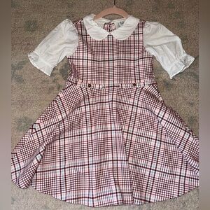Plaid Kids Formal Dress with White Collar